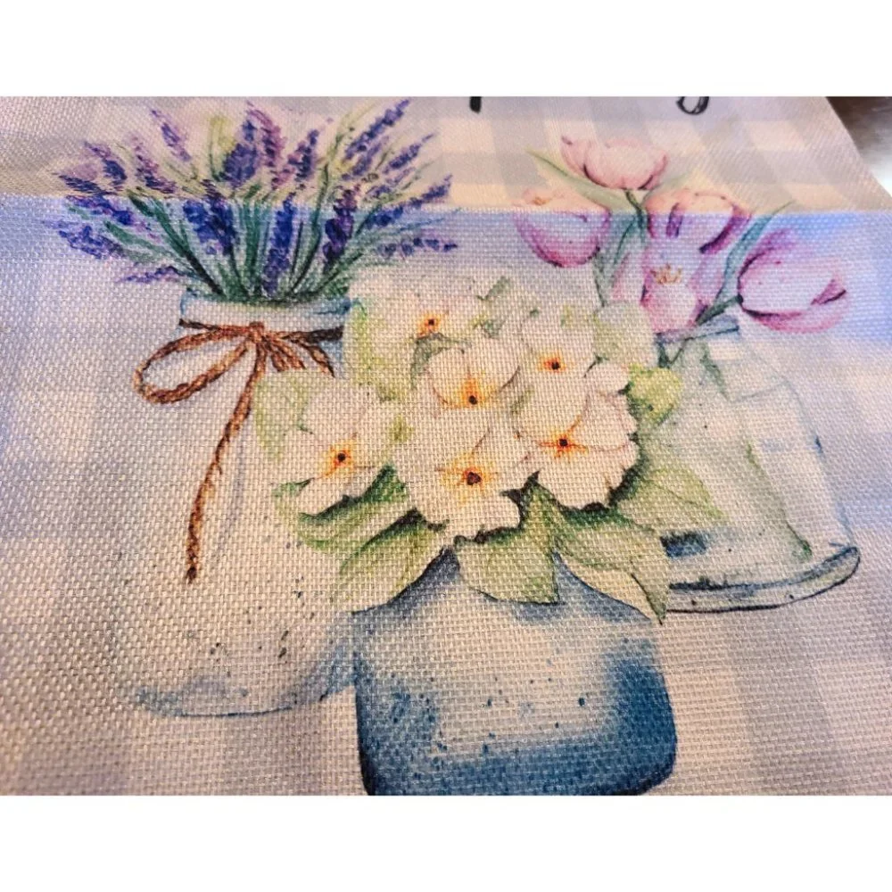 Floral Table Runner Cottage Farmhouse Decor Spring Summer Plaid Decorative Cloth